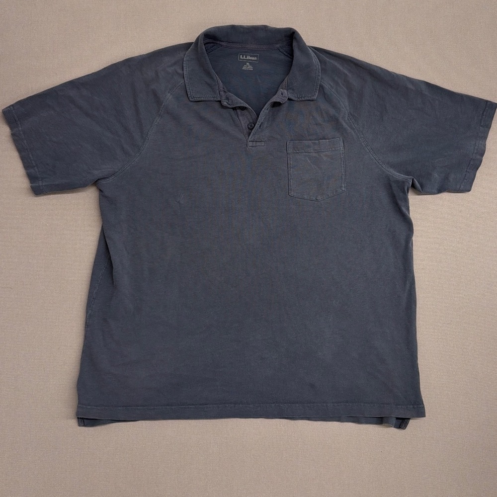 LL Bean Mens XL Polo Shirt Short Sleeve‎ Blue Cotton Pocket Casual Everyday